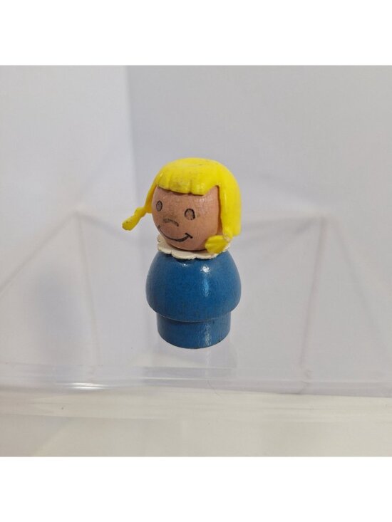 Wooden Little People Figure Lot Red Blue Yellow Smiling Faces Vintage - Picture 7 of 14